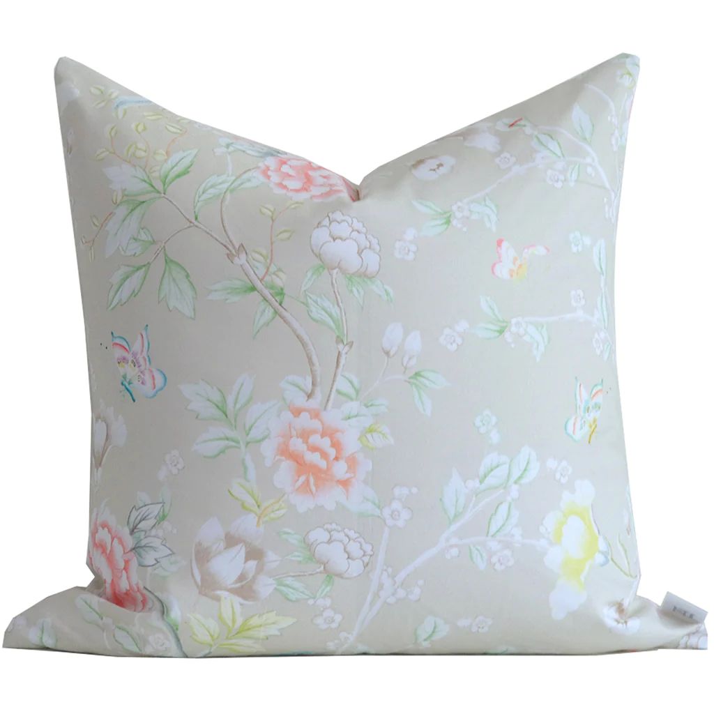 "Chinoiserie Garden" Pillow Cover by Lo Home x Tashi Tsering in Dune | Lo Home by Lauren Haskell Designs