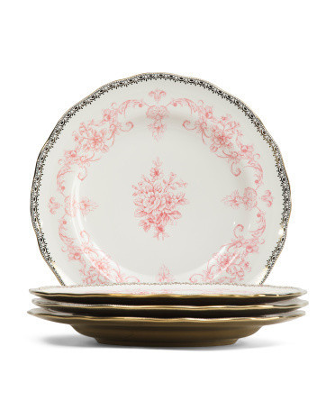 Set Of 4 Porcelain Genevieve Floral Dinner Plates, Gold | TJ Maxx