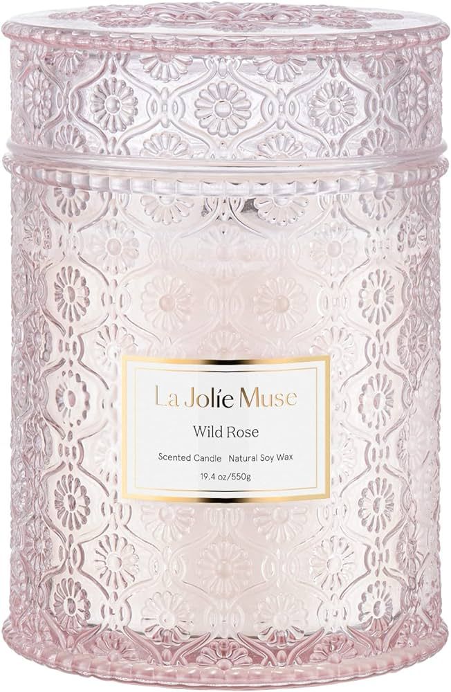 LA JOLIE MUSE Candle Gift for Women, Rose Scented Candle, Wood Wicked Glass Jar Candles for Home ... | Amazon (US)