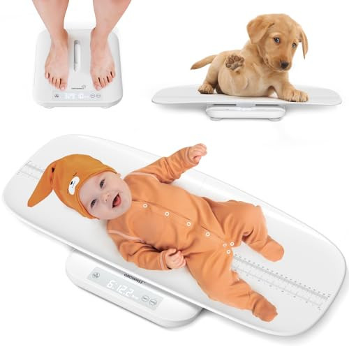 Baby Scale, Multifunctional Baby Weight Scale, Pet Scale for Puppy, Cat, Adult Scale Up to 330lbs, Accurate Digital Scale with Hold Function, 27-inch Height Measurement, 5 Units, LED Screen | Amazon (US)