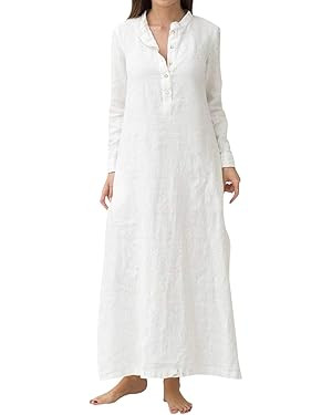 Plain Maxi Long Dress Women's Kaftan Cotton Long Sleeve Casaul Oversized Dress | Amazon (US)