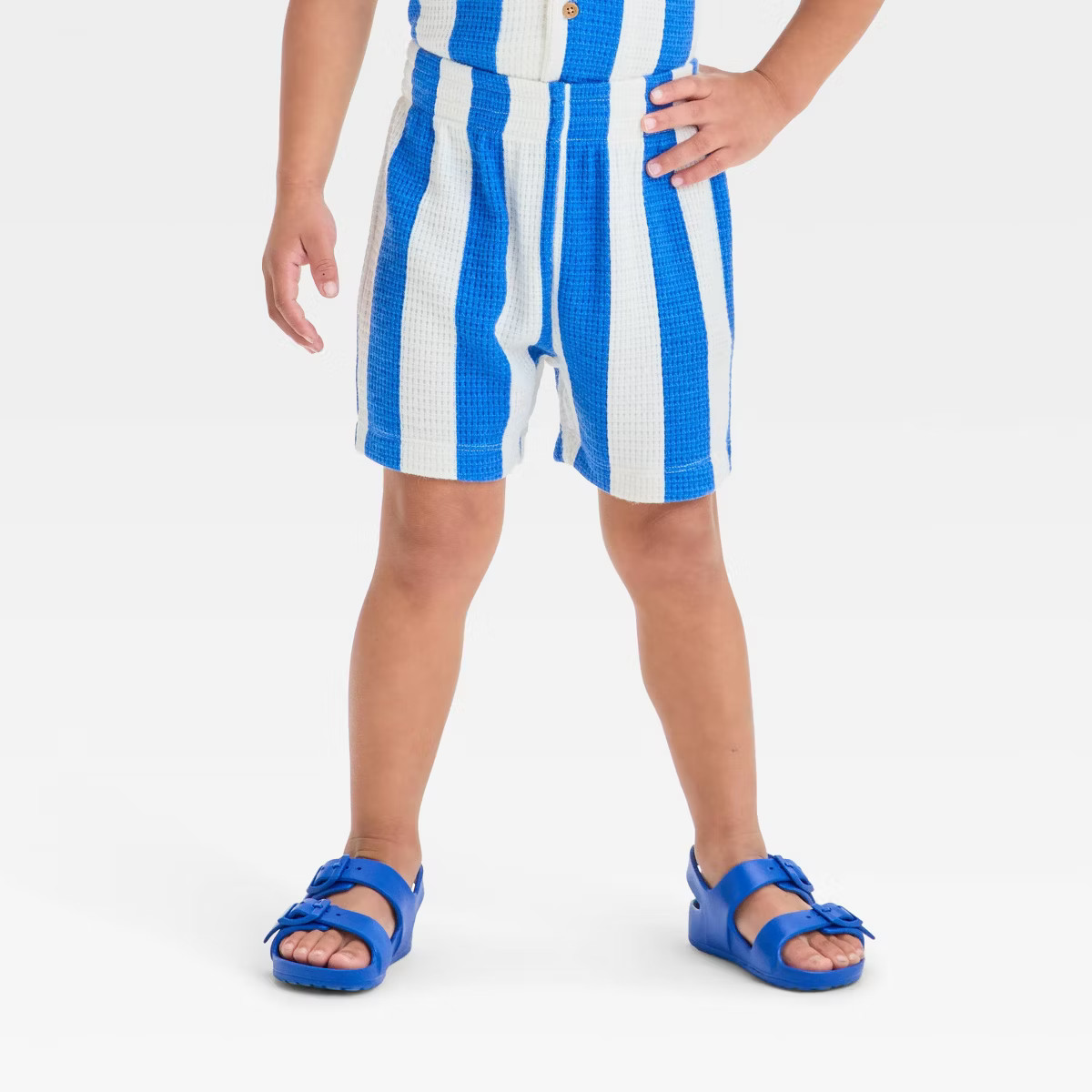 Grayson Mini Toddler Boys' Short Sleeve Vertical Striped Thermal Knit Shirt and Shorts Set - Blue | Target