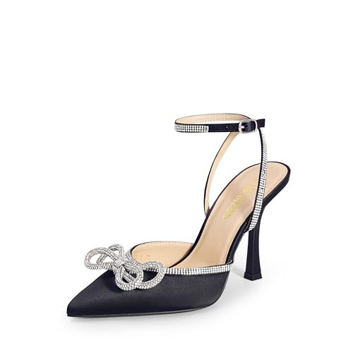 DREAM PAIRS Women's High Heels Destiny Closed Toe Strappy Heels Sexy Rhinestone Ankle Strap Pumps Wedding Bridal Party Dress Shoes Destiny,Size 5.5,Black,SDPU2208W | Amazon (US)