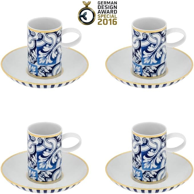 Vista Alegre Porcelain Transatlântica Coffee Cup & Saucer - Set Of 4 | Amazon (US)