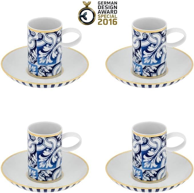 Vista Alegre Porcelain Transatlântica Coffee Cup & Saucer - Set Of 4 | Amazon (US)
