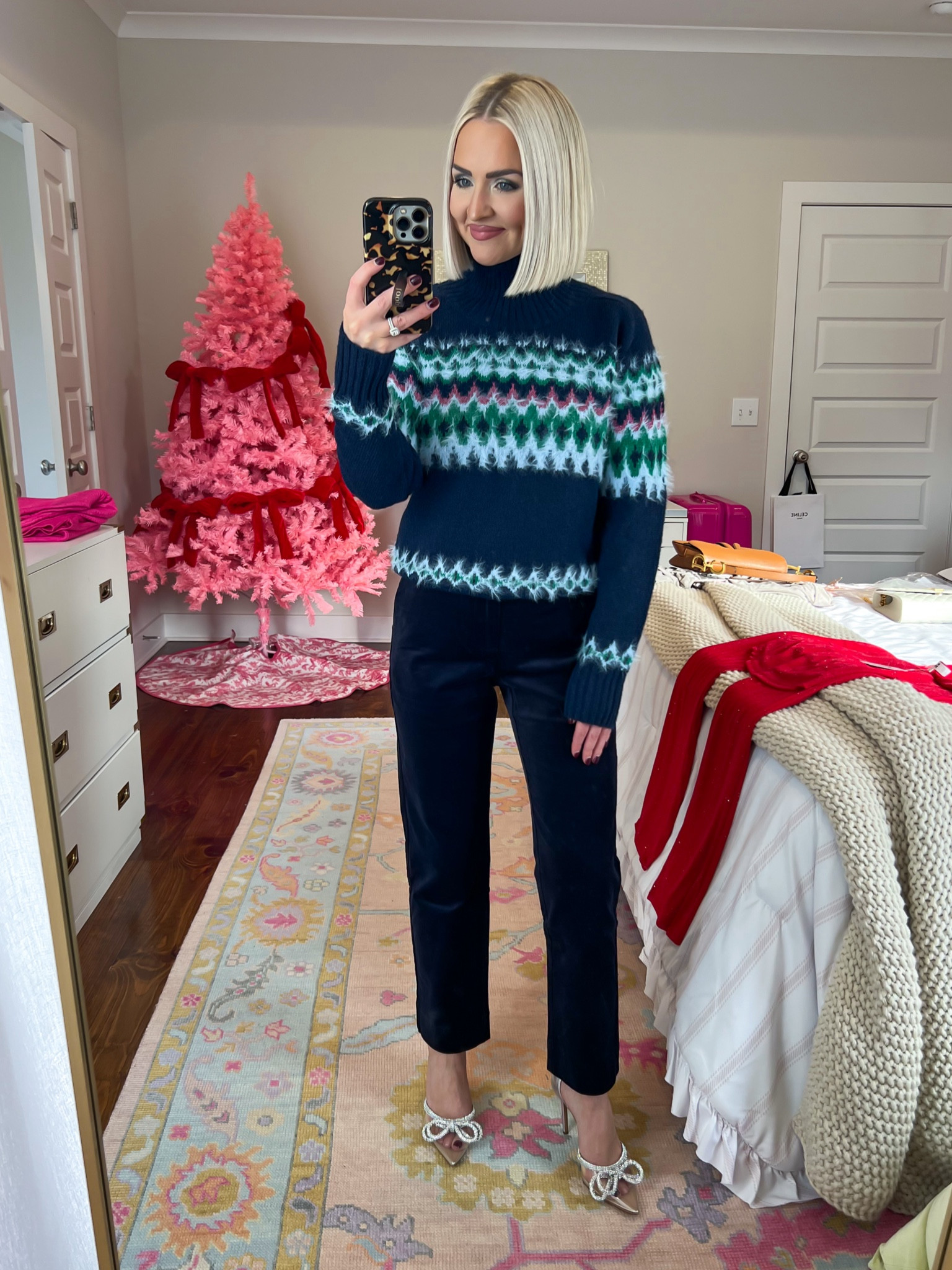 Fair isle turtleneck sweater (XS) / navy blue velvet trousers / petite velvet trousers (I’m 5’2) / office Christmas party outfit / slim velvet trousers (size: 0, they run big to me) 

#LTKFindsUnder50 #LTKParties #LTKHoliday