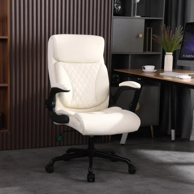 Kheyla Faux Leather Home Office Executive Chair, with Flip-up Armrest and Lumbar Support | Wayfair North America
