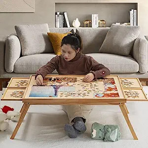 TEAKMAMA 1500 Piece Wooden Jigsaw Puzzle Board with 4 Drawers, Folding Puzzle Table with Protecti... | Amazon (US)
