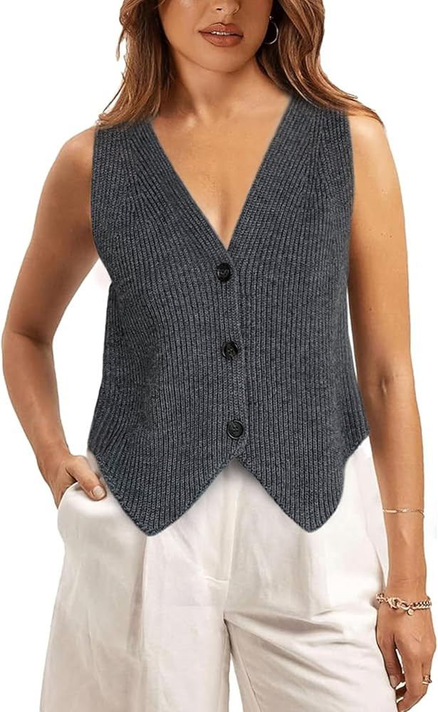 Athlisan Womens Casual V Neck Sweater Vest Sleeveless Button Down Knit Cardigan Vest Tank Tops | Amazon (US)