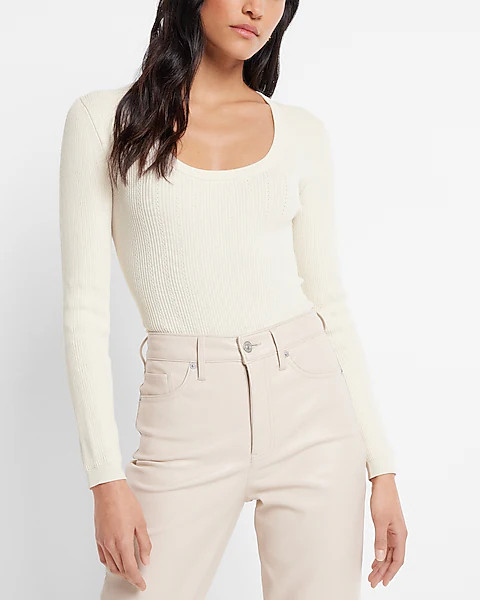 Scoop Neck Long Sleeve Sweater Thong Bodysuit | Express