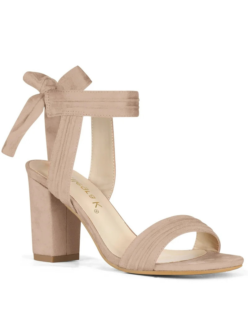 BLISSFUL STEP Women's Sandals Ankle Tie Back Open Toe Block Heels Nude 8 | Walmart (US)