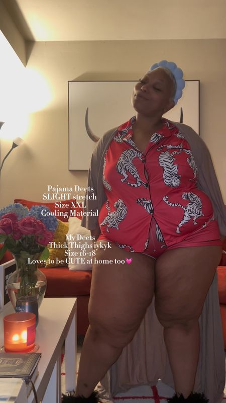 Now this pajama set was gifted to me and the exact set is in my TikTok and this has SLIGHT stretch as a XXL💓

As stated in the video I personally am
comfortable wearing the set this way bc thick thigh tings 🙃

I’ve tagged similar sets that have spandex in them and are thick thigh approved ! I suggest a size XXL for
the girlies with shapes similar to me 💓

#LTKPlusSize #LTKStyleTip #LTKHome