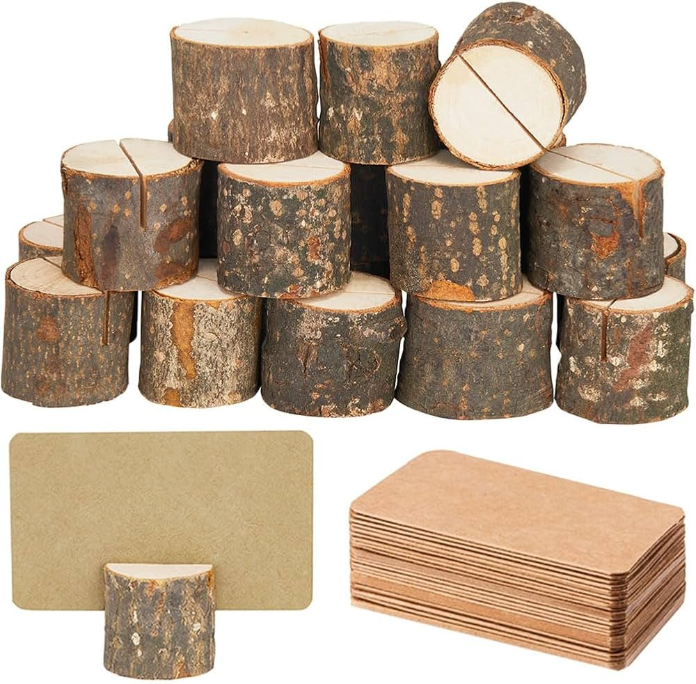 Toncoo 15Pcs Premium Mini Wood Place Card Holders and 30Pcs Kraft Table Place Cards, Rustic Table... | Amazon (US)