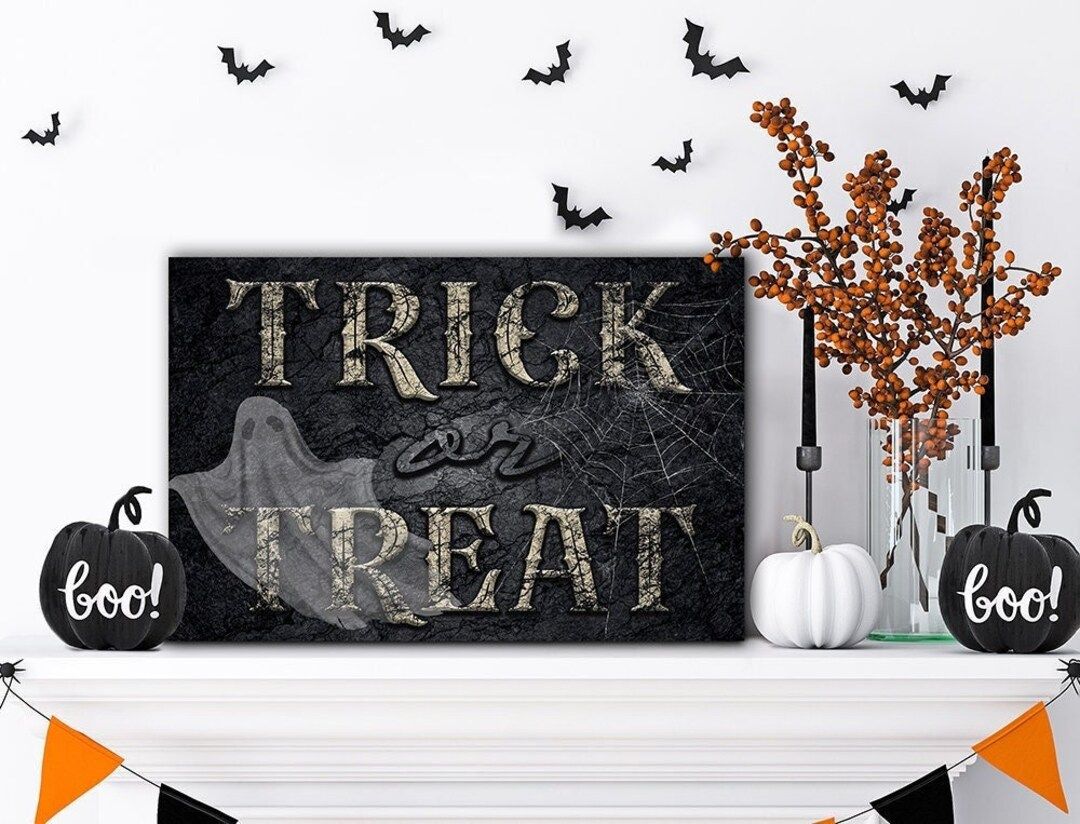 Trick or Treat Sign Custom Halloween Signs Industrial Home - Etsy | Etsy (US)