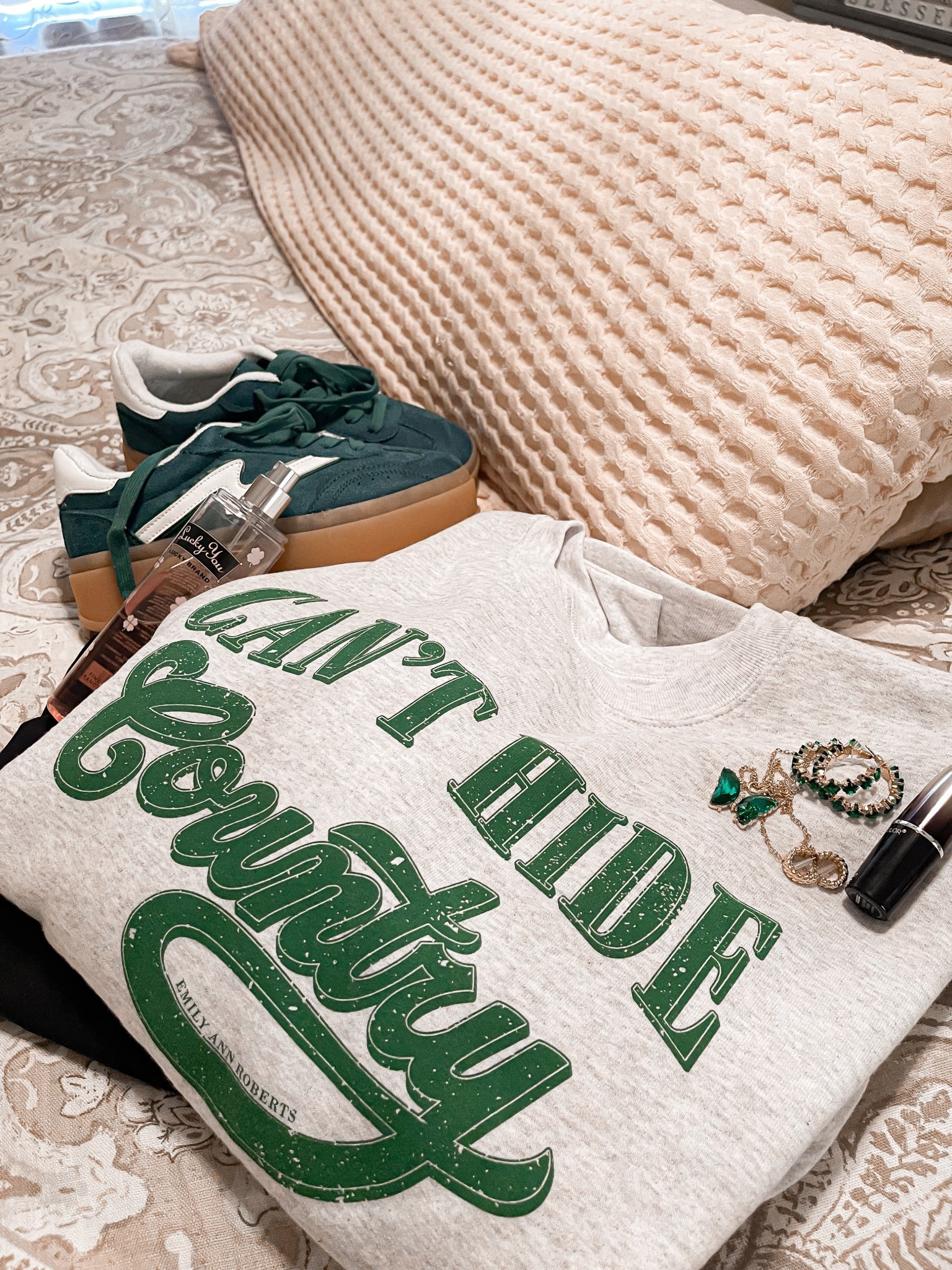 Sharing the cute little details of this fit.
O love the green sneakers! 💚 👟 

Sweatshirt is merch from the. Emily Ann Roberts concert we went to last fall, but you can also find it on her website. 🤠 🎶 


#LTKActive #LTKStyleTip #LTKFindsUnder50