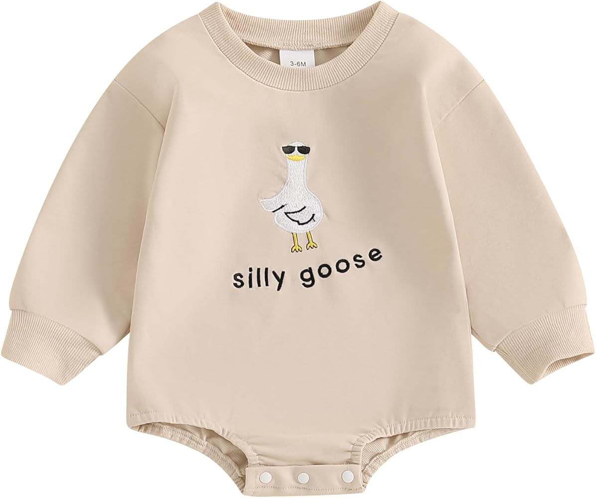 Newborn Baby Boy Girl Bubble Romper Silly Goose Long Sleeve Oversized Bodysuit Infant Farm Animal... | Amazon (US)