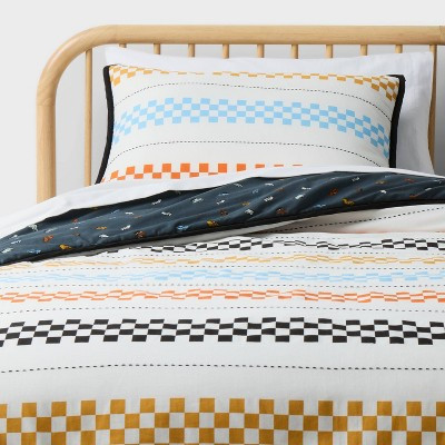 Twin Hot Wheels Retro Checkered Stripes Reversible Kids' Comforter Set - Hot Wheels by Pillowfort™ | Target