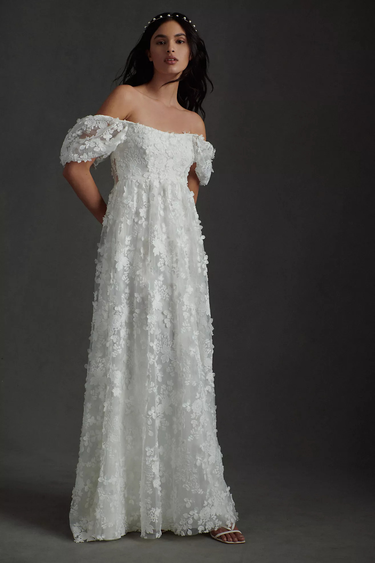 Willowby by Watters Lilia Puff-Sleeve Lace Empire Wedding Gown | Anthropologie (US)