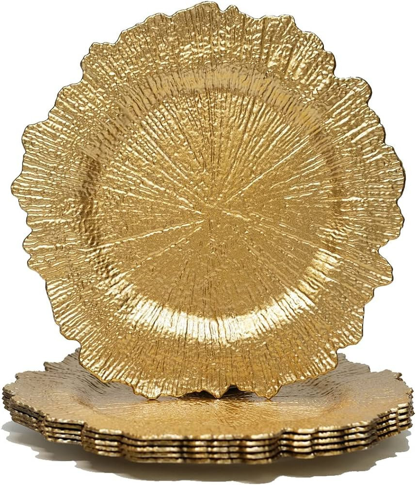 Umisriro Gold Charger Plates,13 Inch Metallic Reef Plastic Chargers for Dinner Plate, Decorative ... | Amazon (US)
