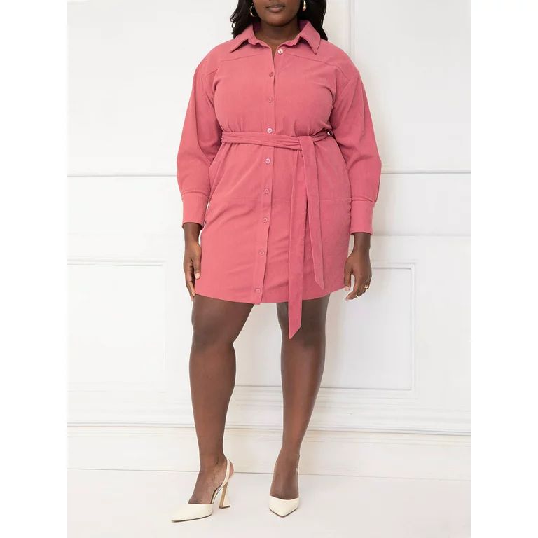 ELOQUII Elements Women's Plus Corduroy Shirt Dress | Walmart (US)