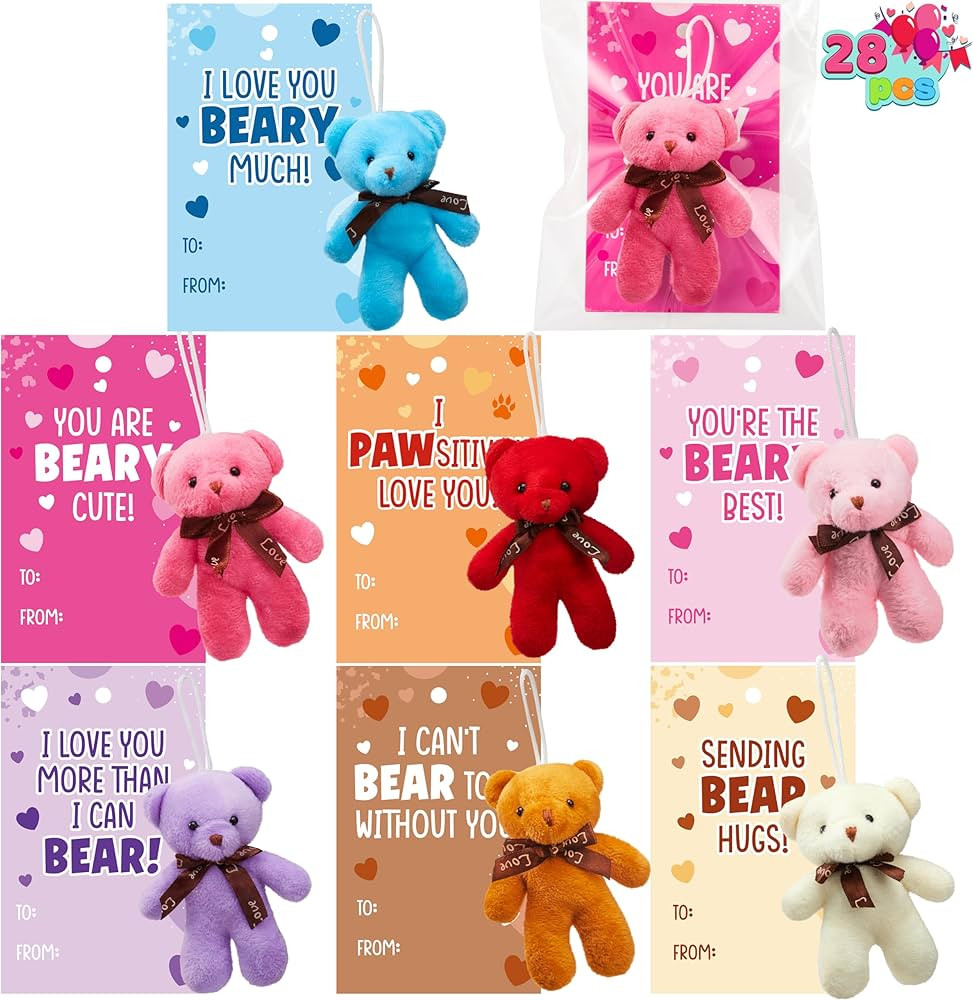 JOYIN 28 Packs Valentine's Day Gift Cards with Mini Bears Plush Toy Party Favors, Mini Stuffed An... | Amazon (US)