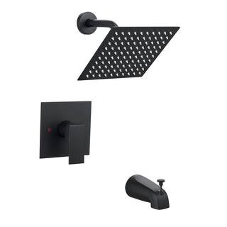 1-Spray Patterns with 1.8 GPM 7.87 in. Square Wall Mount Rain Fixed Shower Head with Tub Spout in Black | The Home Depot