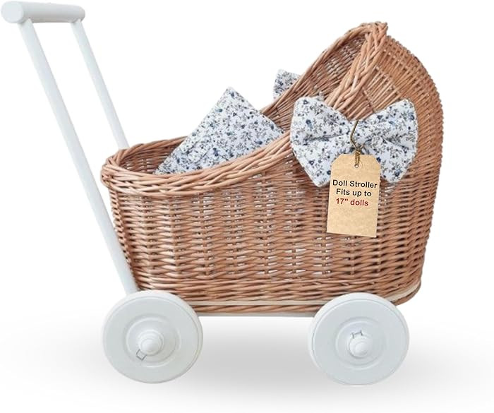 Natural Rattan Doll Stroller - Hand Made in Europe - Fits 17" Dolls & Plush Toys - Wicker Doll Pr... | Amazon (US)