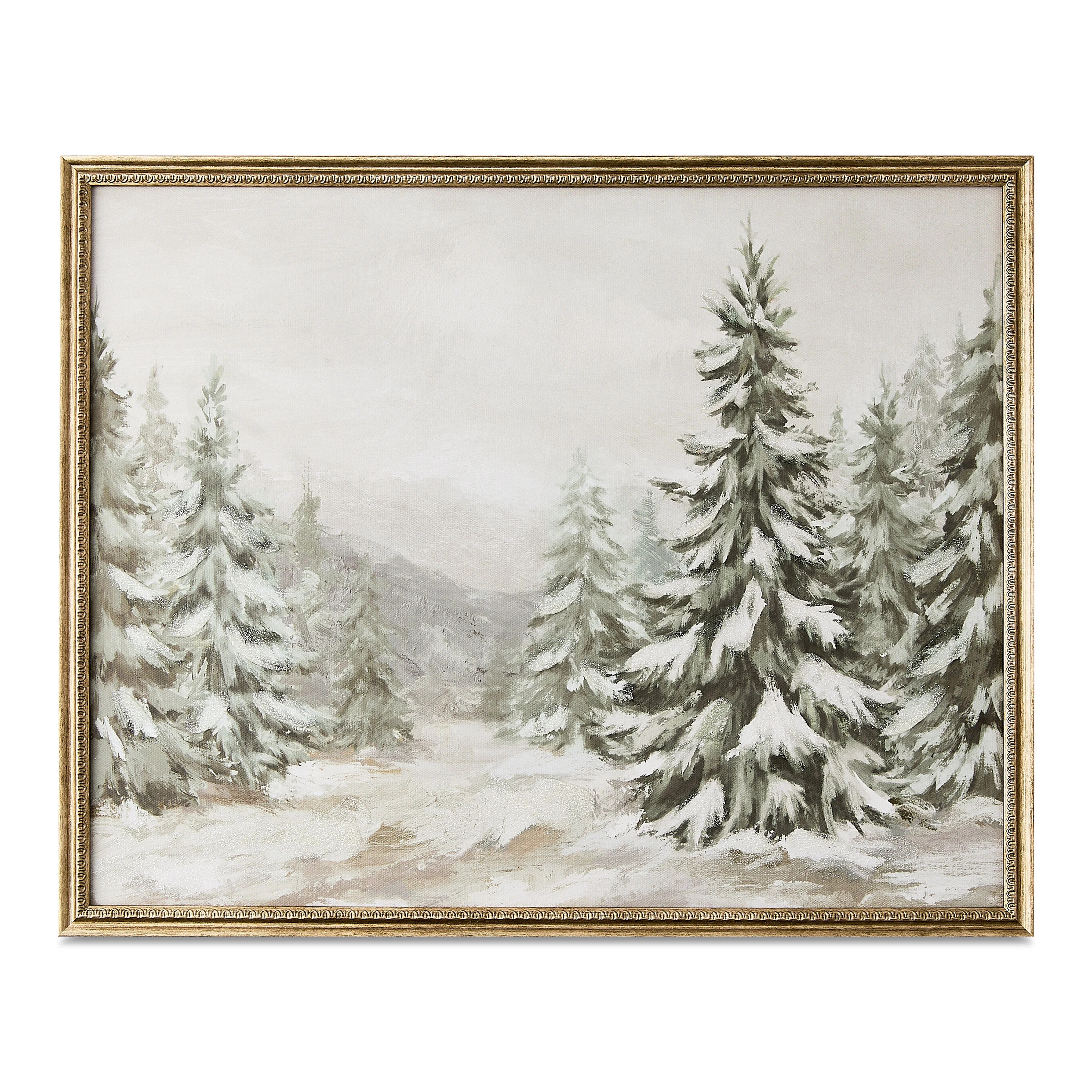Snowy Evergreens Framed Transitional Christmas Wall Art, Green and White, 16" x 20", by My Texas ... | Walmart (US)