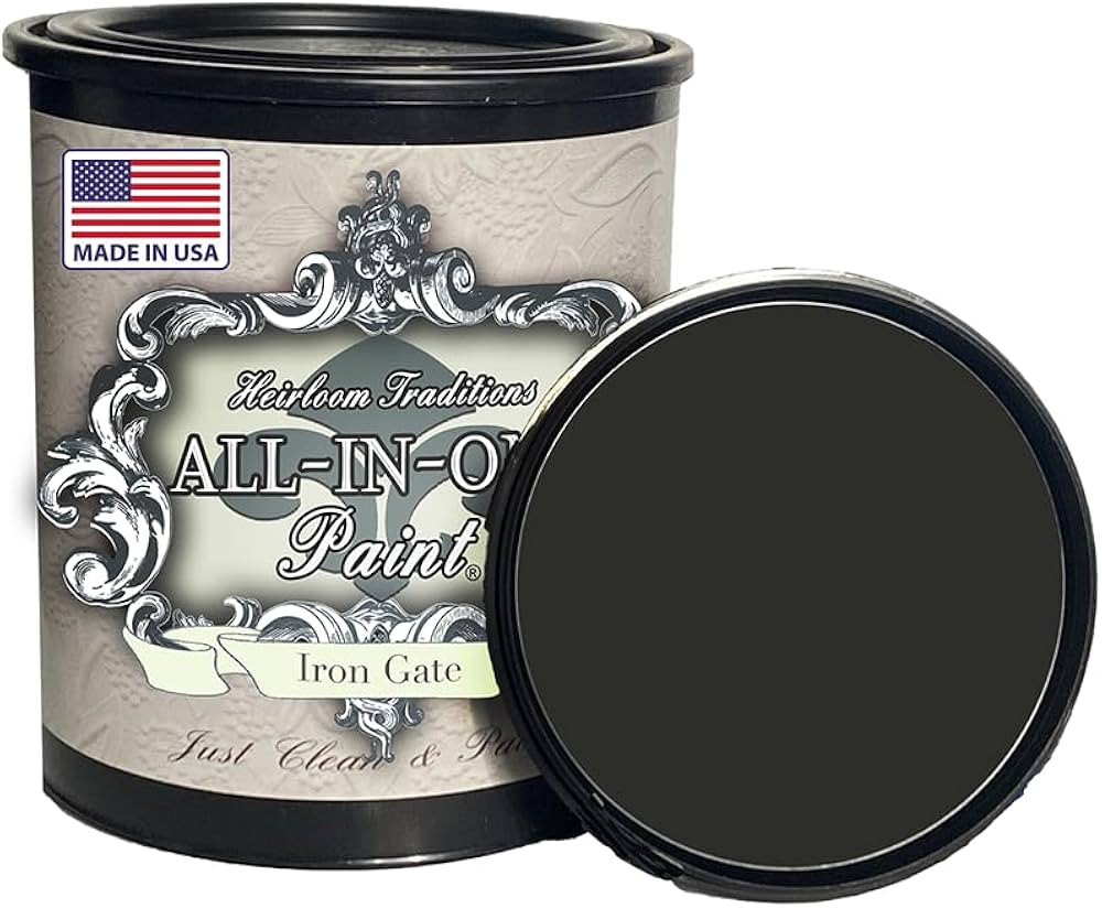 ALL-IN-ONE Paint, Iron Gate (Black), 32 Fl Oz Quart. Durable cabinet and furniture paint. Built i... | Amazon (US)