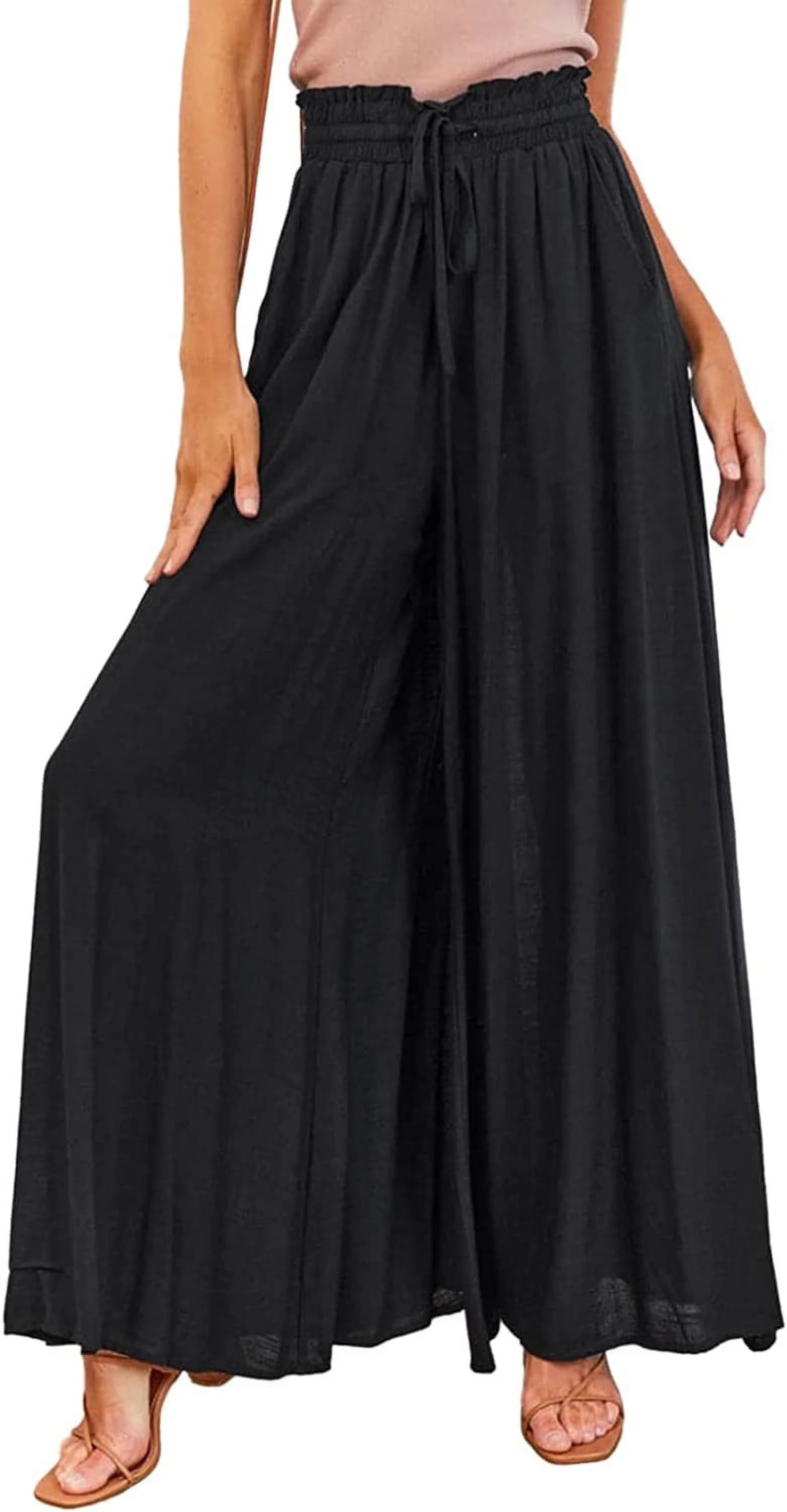 SOMER Pants for Women Flowy Dressy Casual Elastic High Waist Wide Leg Palazzo Pants with Pocket -... | Walmart (US)