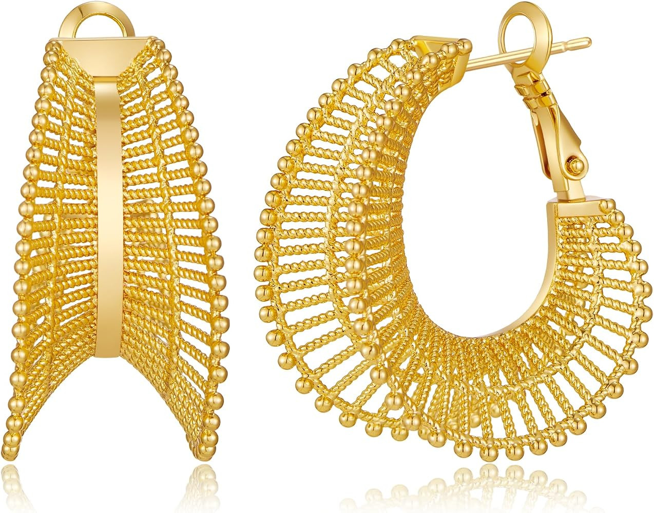 WOWORAMA Gold Filigree Hoop Earrings for Women 14K Gold Plated Thick Chunky Hoop Earrings Boho Vi... | Amazon (US)
