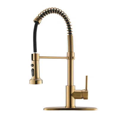 Stylish Brushed Gold Kitchen Faucet With Pull-Down , Long-Lasting, Single Handle Control Fashionable In Gold, Pull Down Spray, Multi-Functional Outlet | Wayfair North America