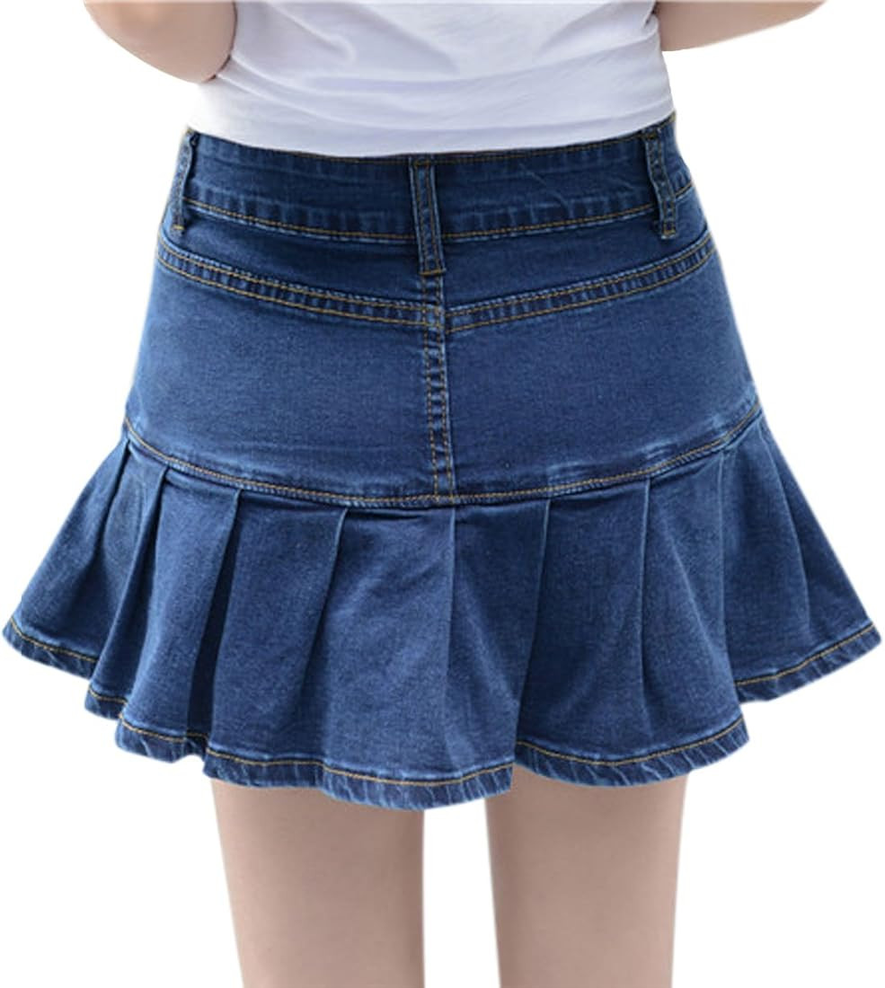 Women's Casual Slim A-line Pleated Ruffle Short Mini Denim Skirts | Amazon (US)