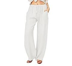 HenzWorld Women's Pants Casual Summer Trousers Drawstring Waist Sweatpants Lightweight Cotton Lin... | Amazon (CA)