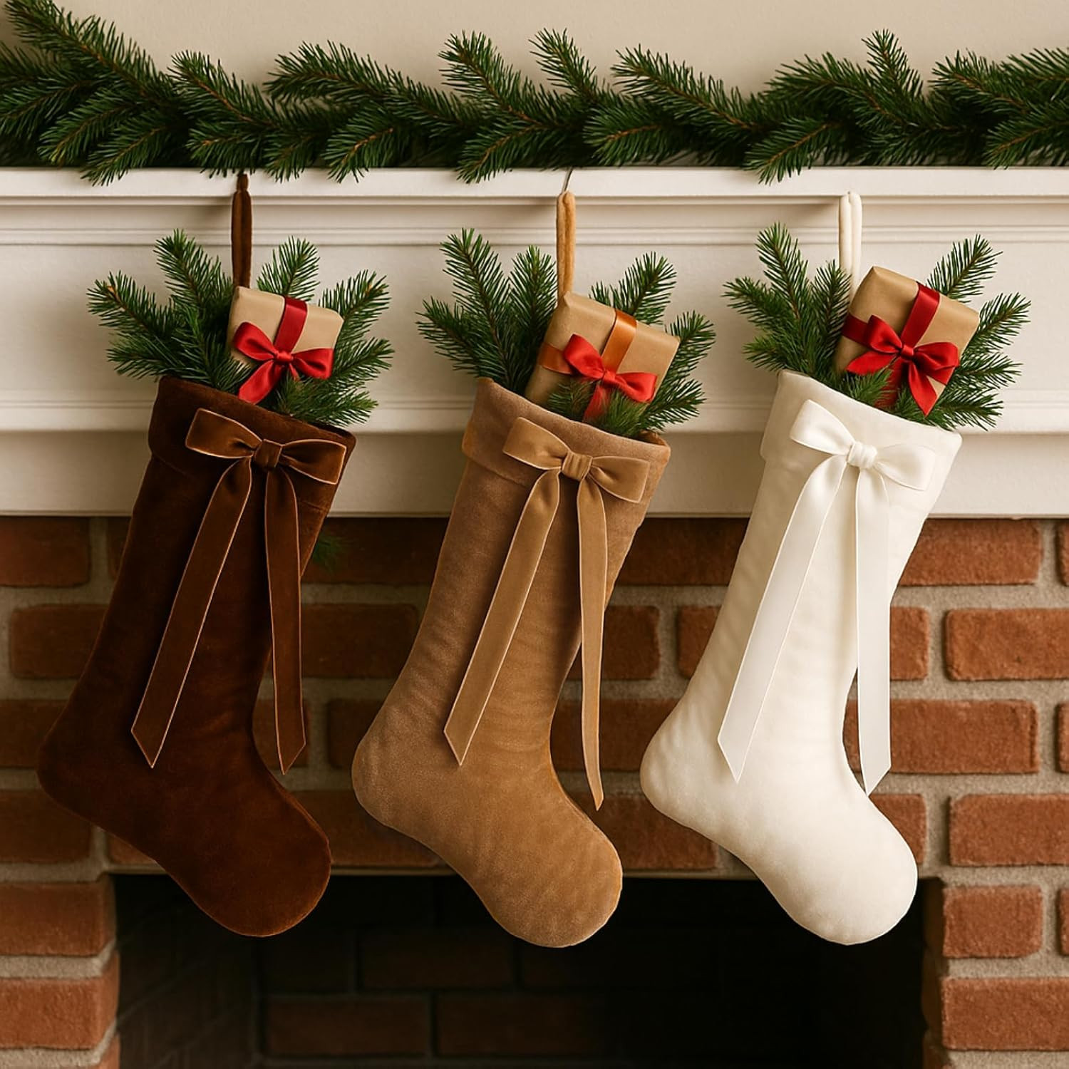 Leumoi 6 Pcs 18 Inch Farmhouse Velvet Christmas Stockings,Large Neutral Multicolor Christmas Fire... | Amazon (US)