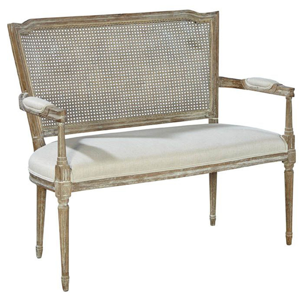 Chanelle French Country Brown Wood White Performance Seat Bench | Kathy Kuo Home