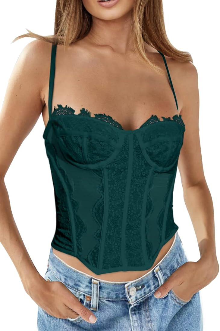 WYNNQUE Womens Summer Lace Bustier Mesh Sexy Vintage Spaghetti Strap Open Back Boned Corset Going... | Amazon (US)