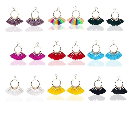 9 Pairs Tassel Hoop Earrings for Women Colorful Fan Shape Drop Earrings Statement Earrings for Wo... | Amazon (US)