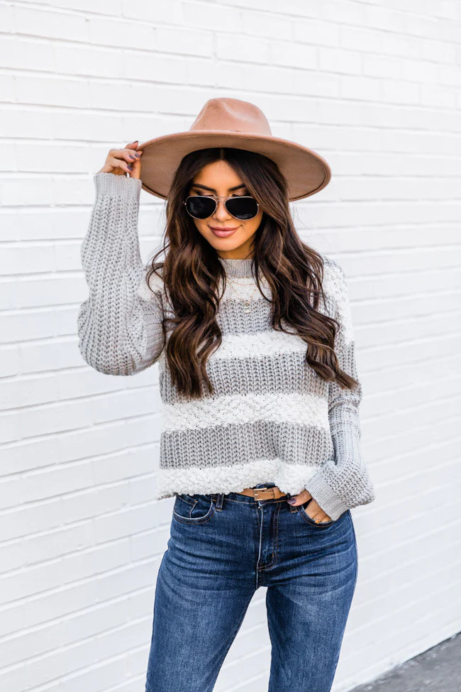 Whole New Meaning Grey Striped Cropped Sweater FINAL SALE | The Pink Lily Boutique