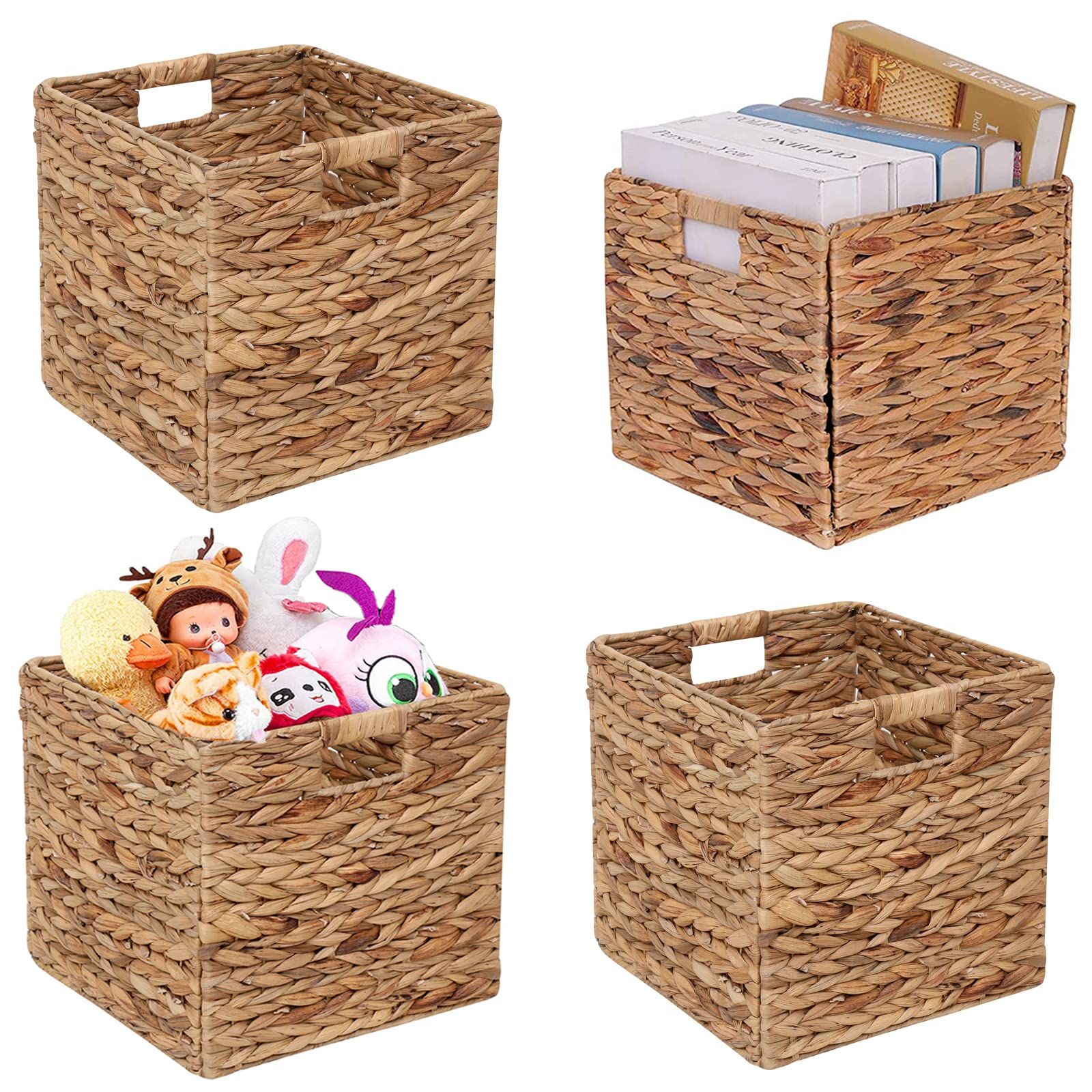 Storage Baskets Wicker Cube Baskets Foldable Handwoven Water Hyacinth Laundry Organizer,Set of 4 ... | Amazon (US)