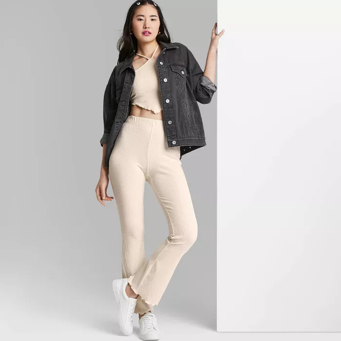 Women's High-Waisted Ribbed Lettuce Edge Flare Pants - Wild Fable™ | Target