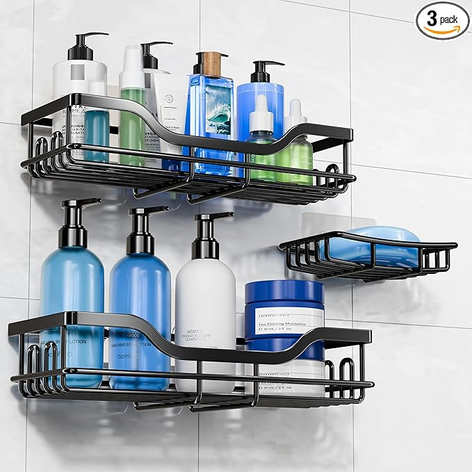 OMAIRA 3-Pack Shower Caddy with Soap Holder, Adhesive Rustproof No-drill Strudy Loading Inside Sh... | Amazon (US)
