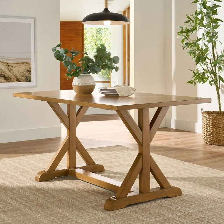 Better Homes & Gardens Modern 62 in Rectangle Solid Wood Dining Table, Light Honey | Walmart (US)