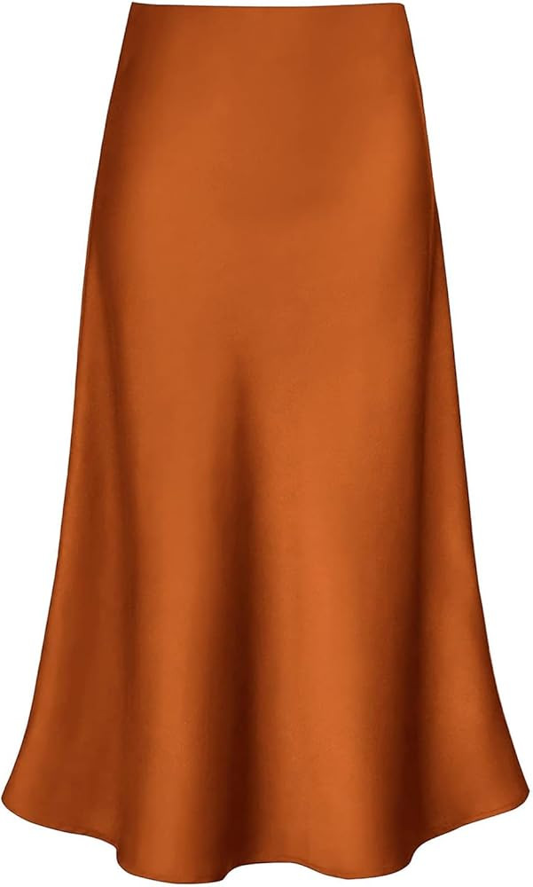 Women's Satin High Waist Hidden Elasticized Waistband Flared Casual A Line Midi Skirt | Amazon (US)