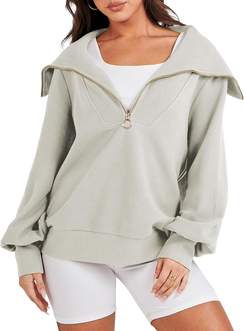 Prinbara Womens Oversized Quarter Zip Pullover Long Sleeve Sweatshirt Trendy Hoodie Teen Girls Fa... | Amazon (US)