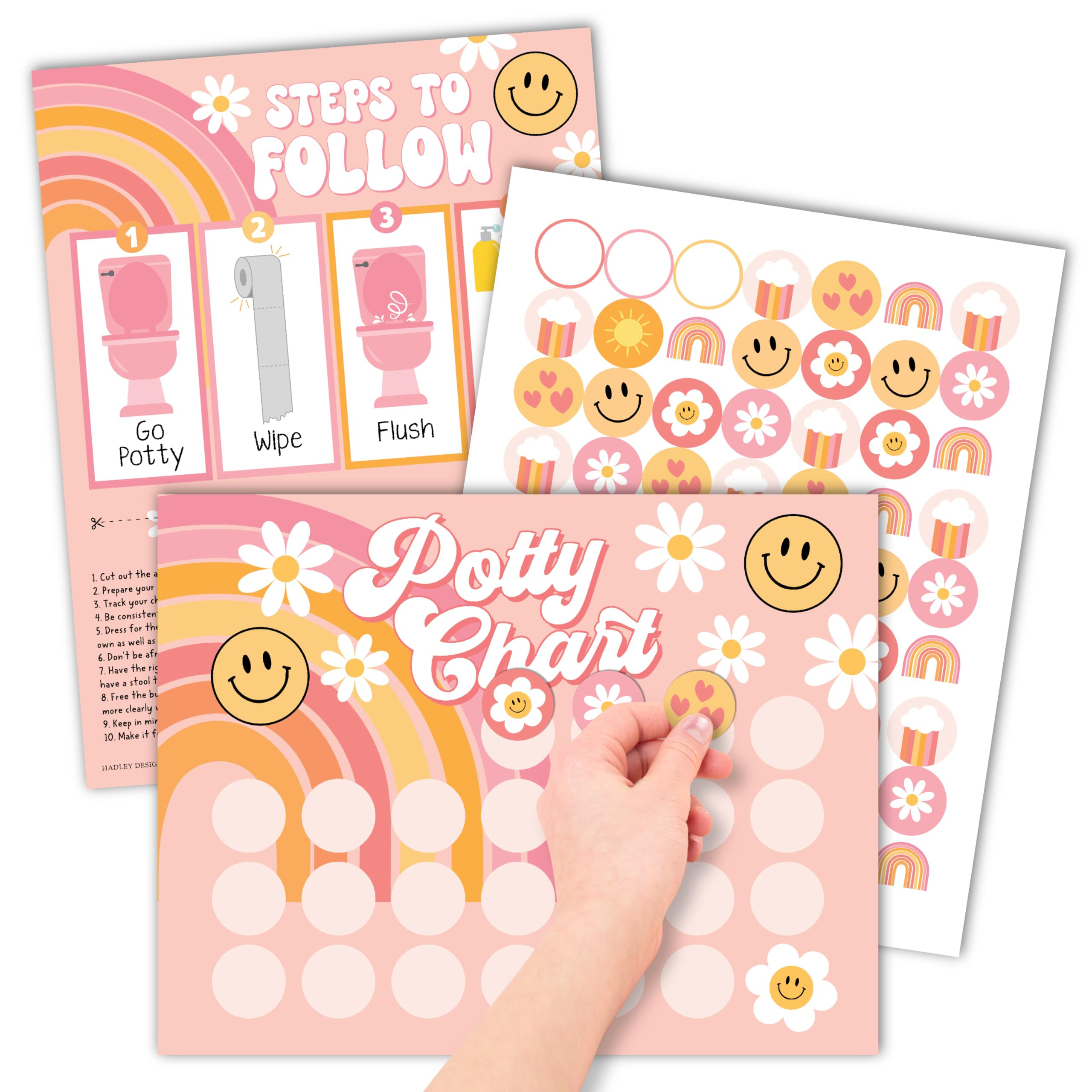 Hadley Designs Retro Potty Training Chart for Toddler Girls - Potty Training Sticker Chart for Gi... | Amazon (US)