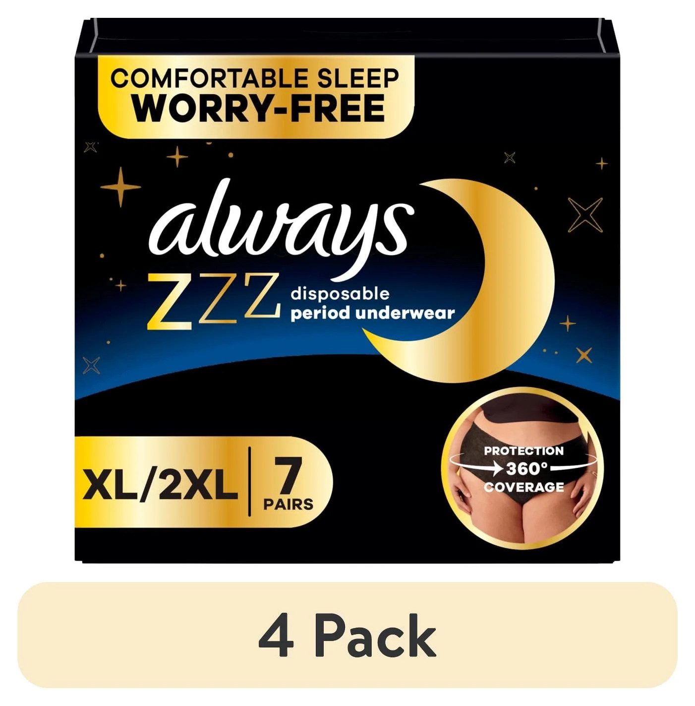 (4 pack) Always ZZZ Disposable Period Underwear for Nighttime Size XL, 7 Units | Walmart (US)