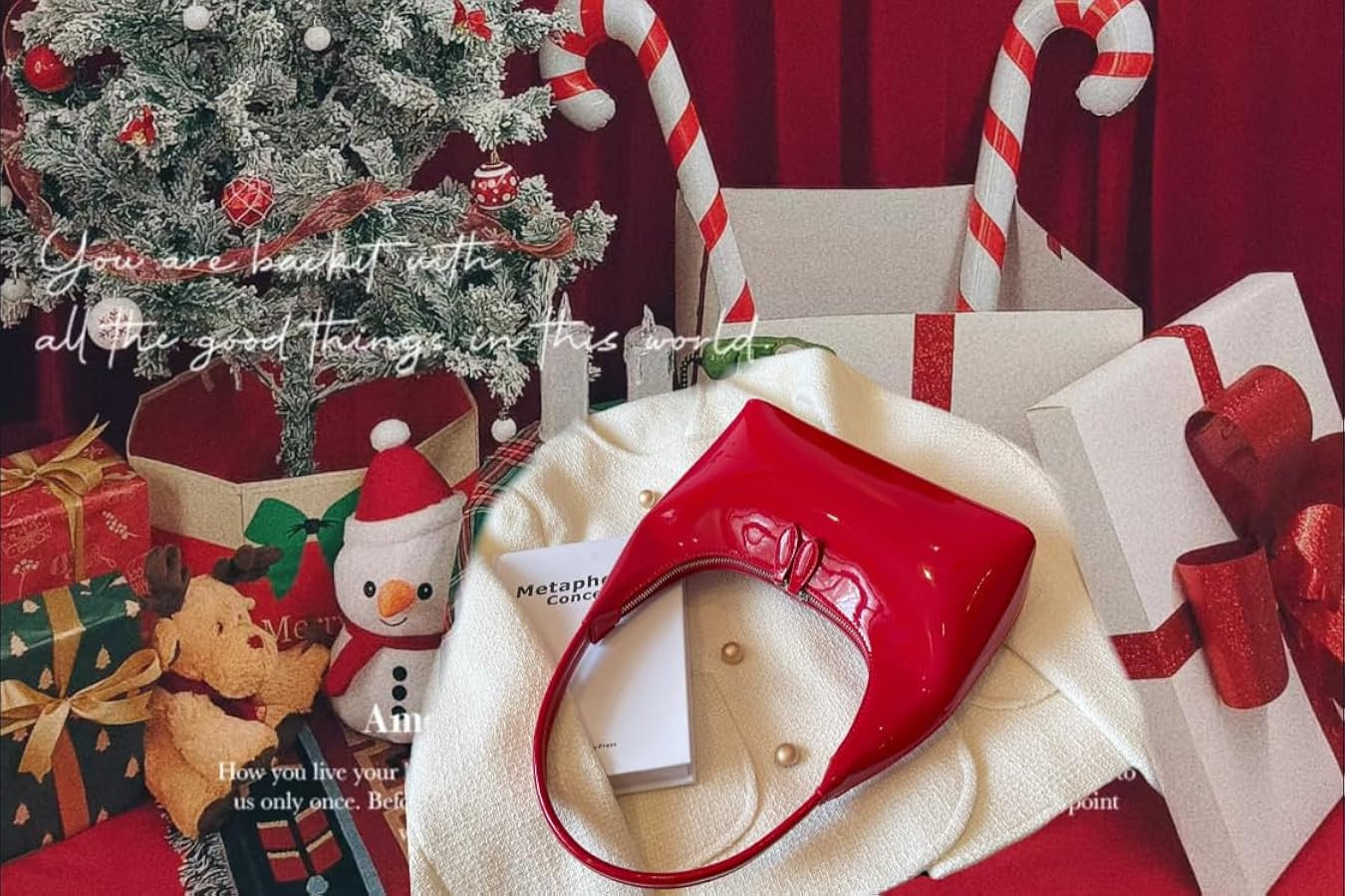 RED Underarm Bag Y2k Chic Purses Pretty Christmas Gift Leather Bag On Fire Sparkly Crossbody Bags... | Amazon (US)