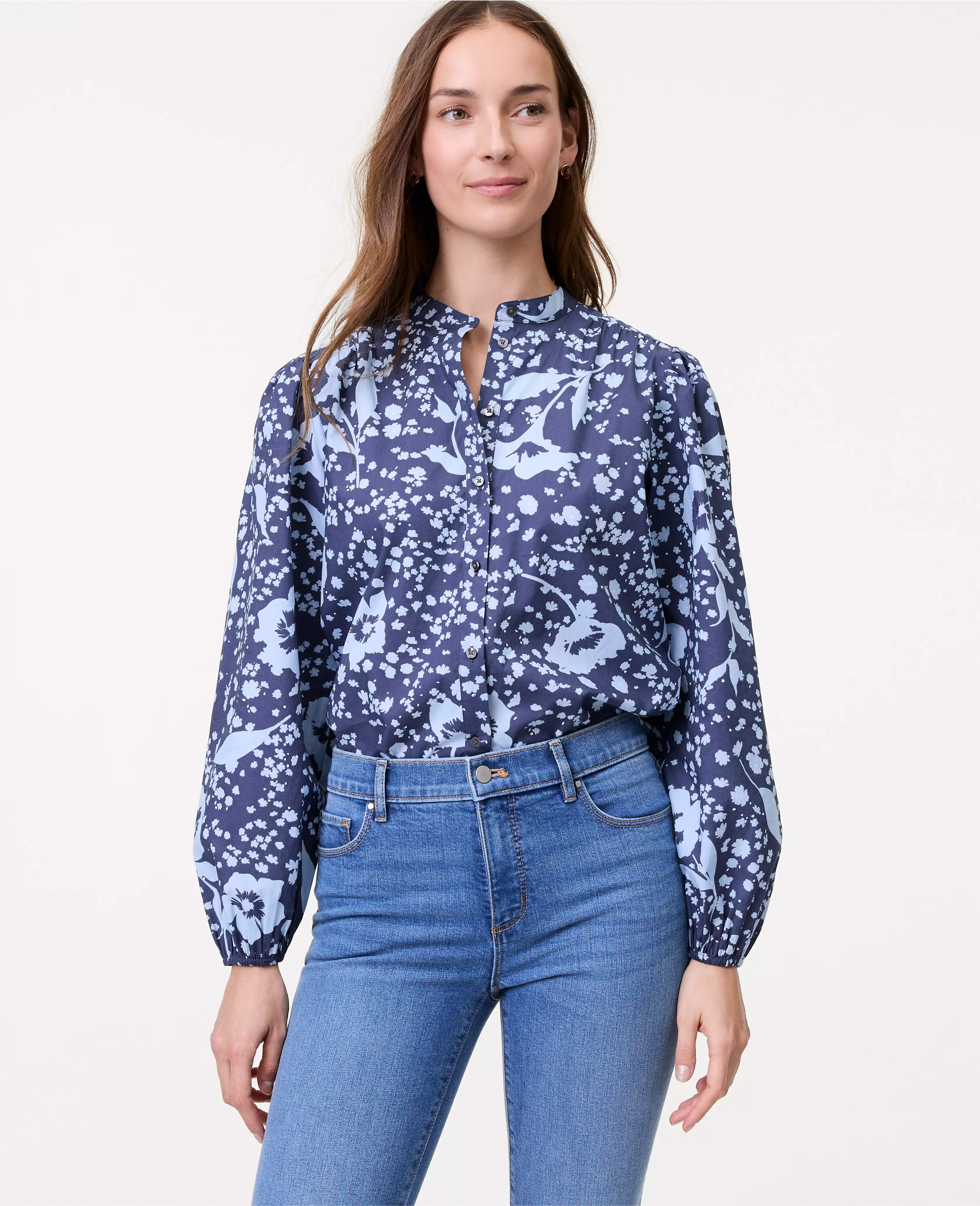 Weekend Collection Floral Stand Collar Blouse | Ann Taylor