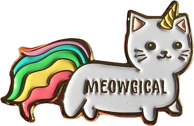Stickeroonie Cute Rainbow Meowgical Caticorn Lapel Pin, Colorful Magical Cat Unicorn Gold Plated ... | Amazon (US)